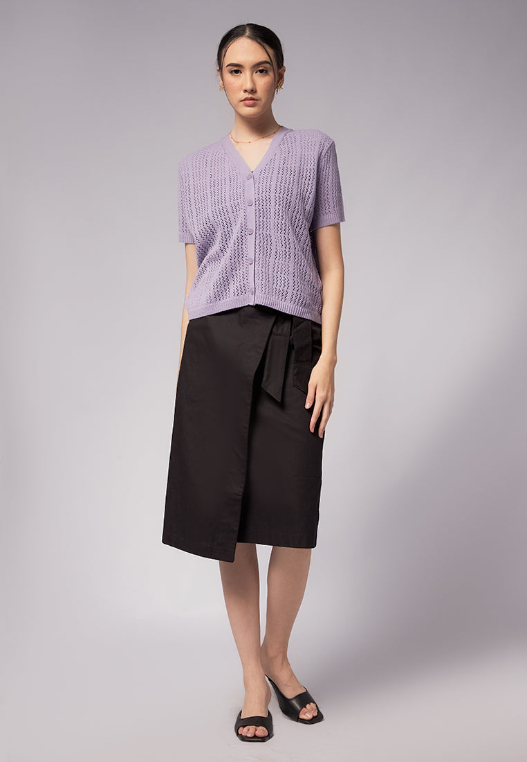 Openwork Short Sleeve Knit Top