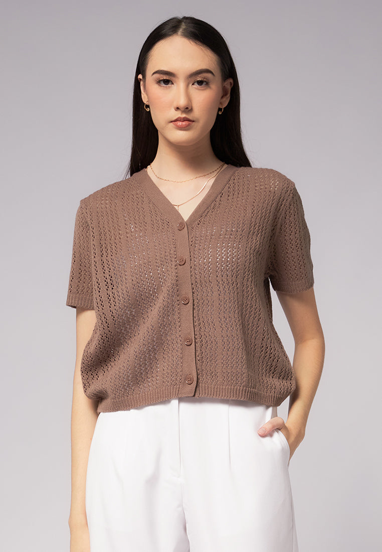 Openwork Short Sleeve Knit Top