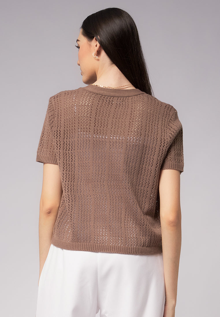 Openwork Short Sleeve Knit Top
