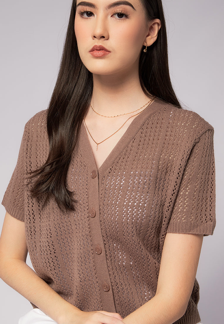 Openwork Short Sleeve Knit Top