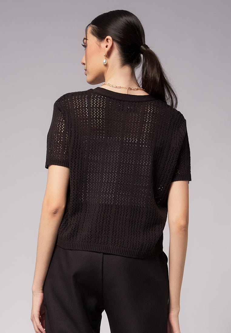 Openwork Short Sleeve Knit Top