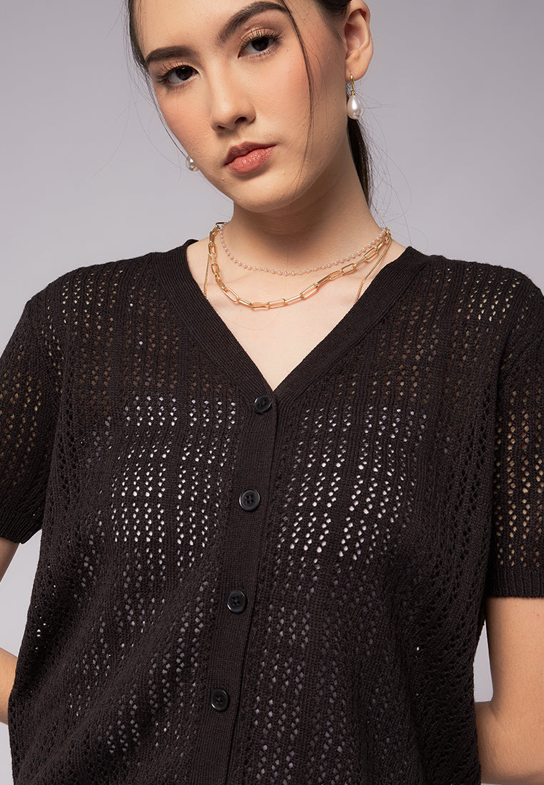 Openwork Short Sleeve Knit Top