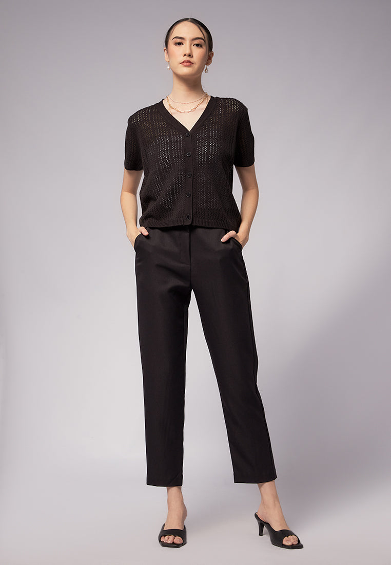 Openwork Short Sleeve Knit Top