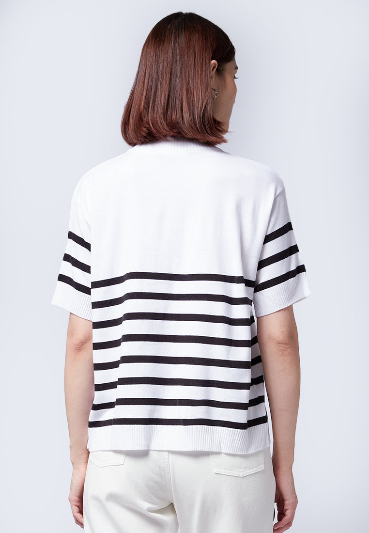 Stripes Zipper Knit Top
