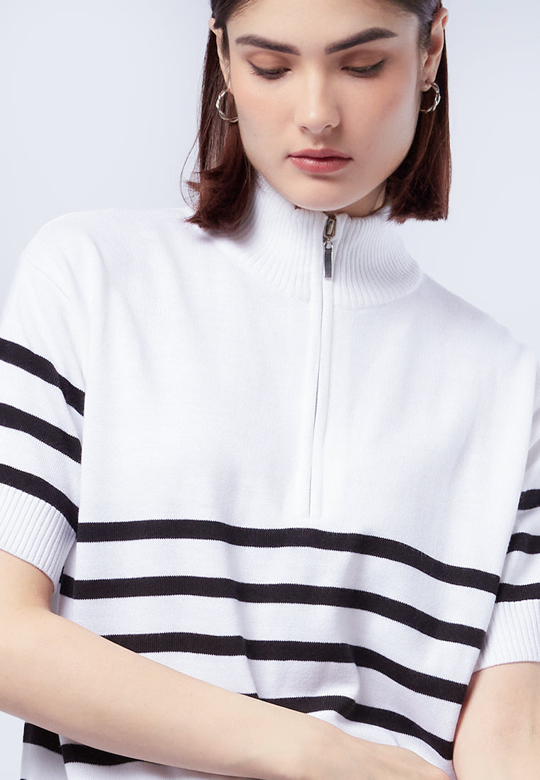 Stripes Zipper Knit Top