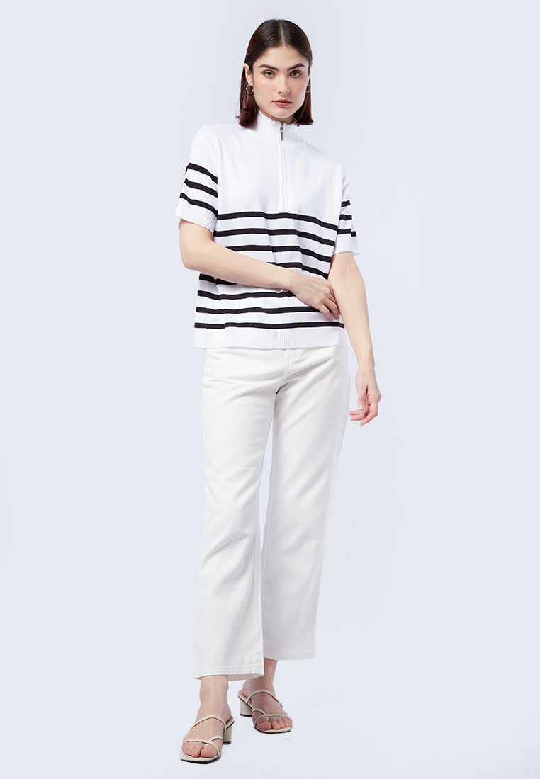 Stripes Zipper Knit Top