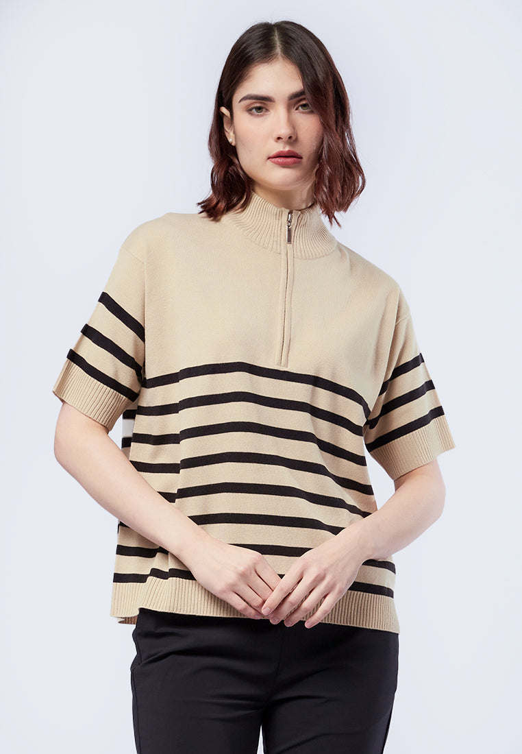 Stripes Zipper Knit Top