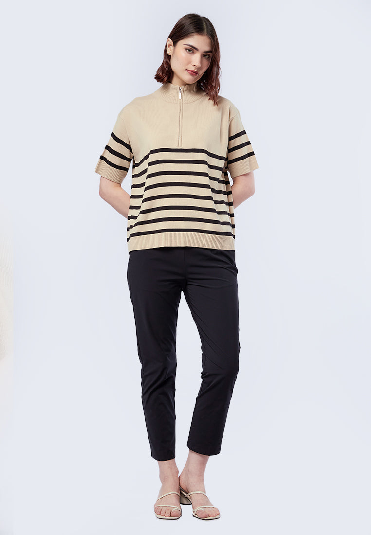 Stripes Zipper Knit Top
