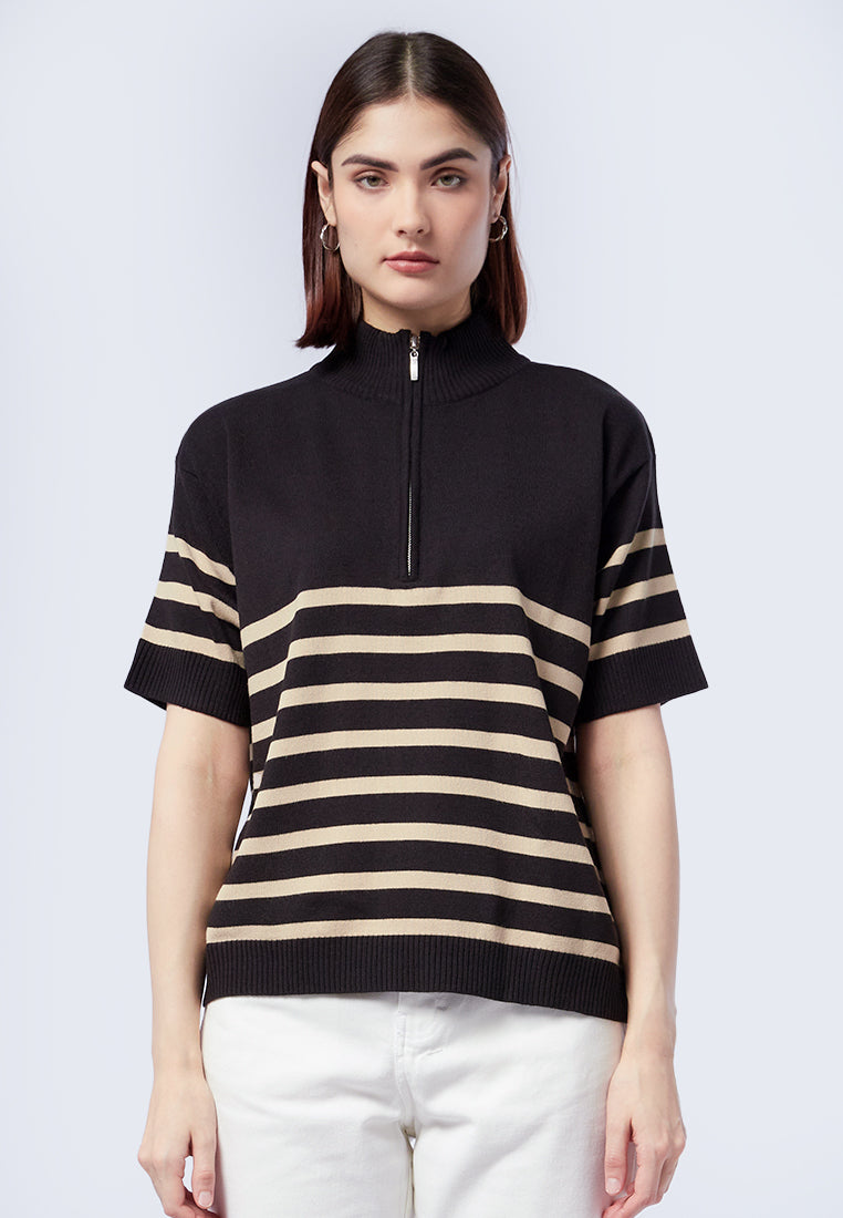Stripes Zipper Knit Top