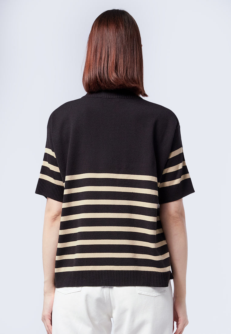Stripes Zipper Knit Top