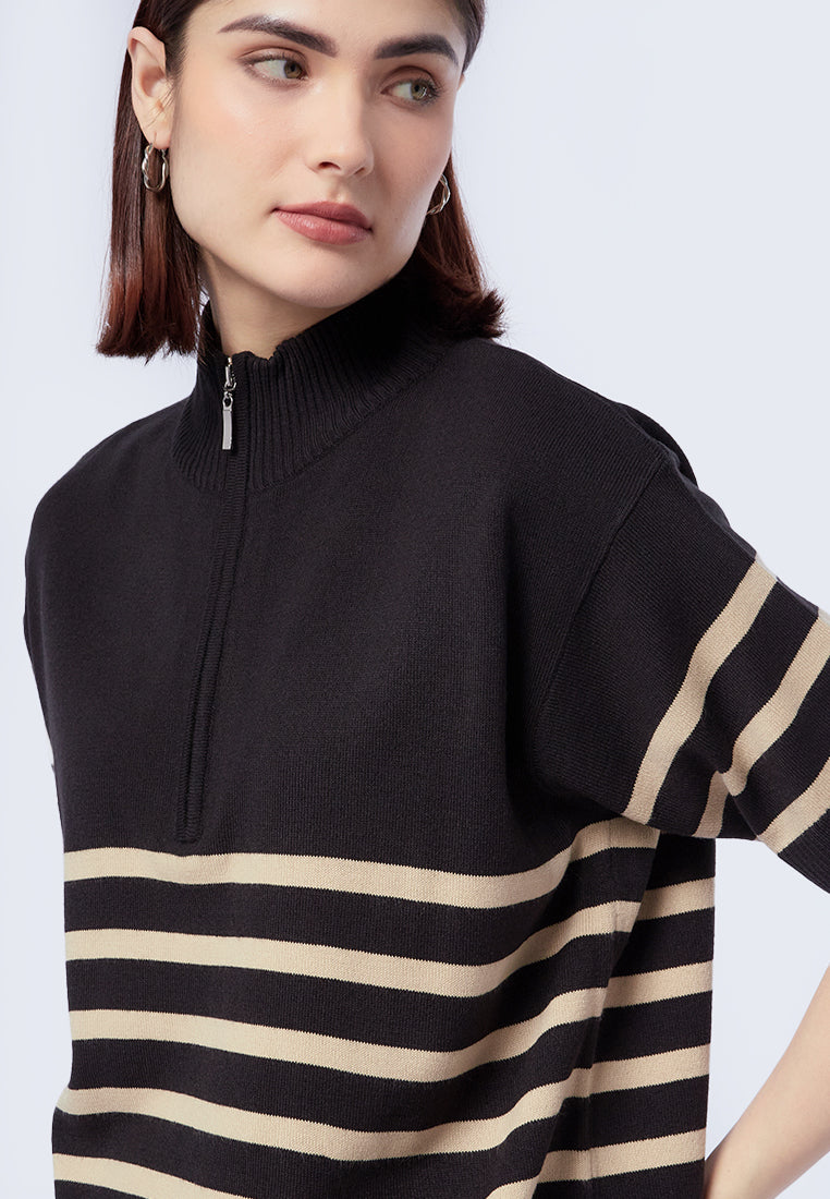 Stripes Zipper Knit Top