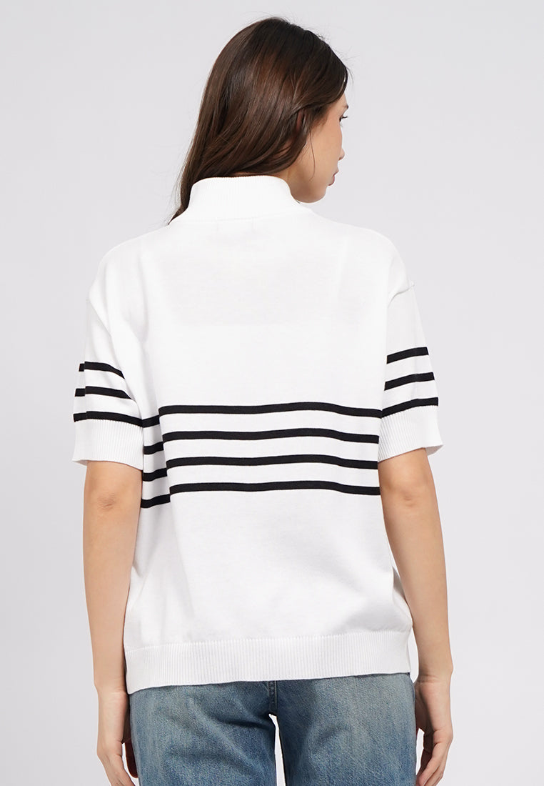 Short Sleeve Zipped Knit Top