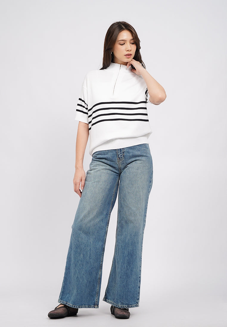 Short Sleeve Zipped Knit Top