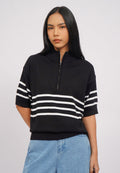 Short Sleeve Zipped Knit Top