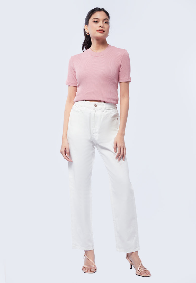 Round Neck Short Sleeve Rib T-Shirt