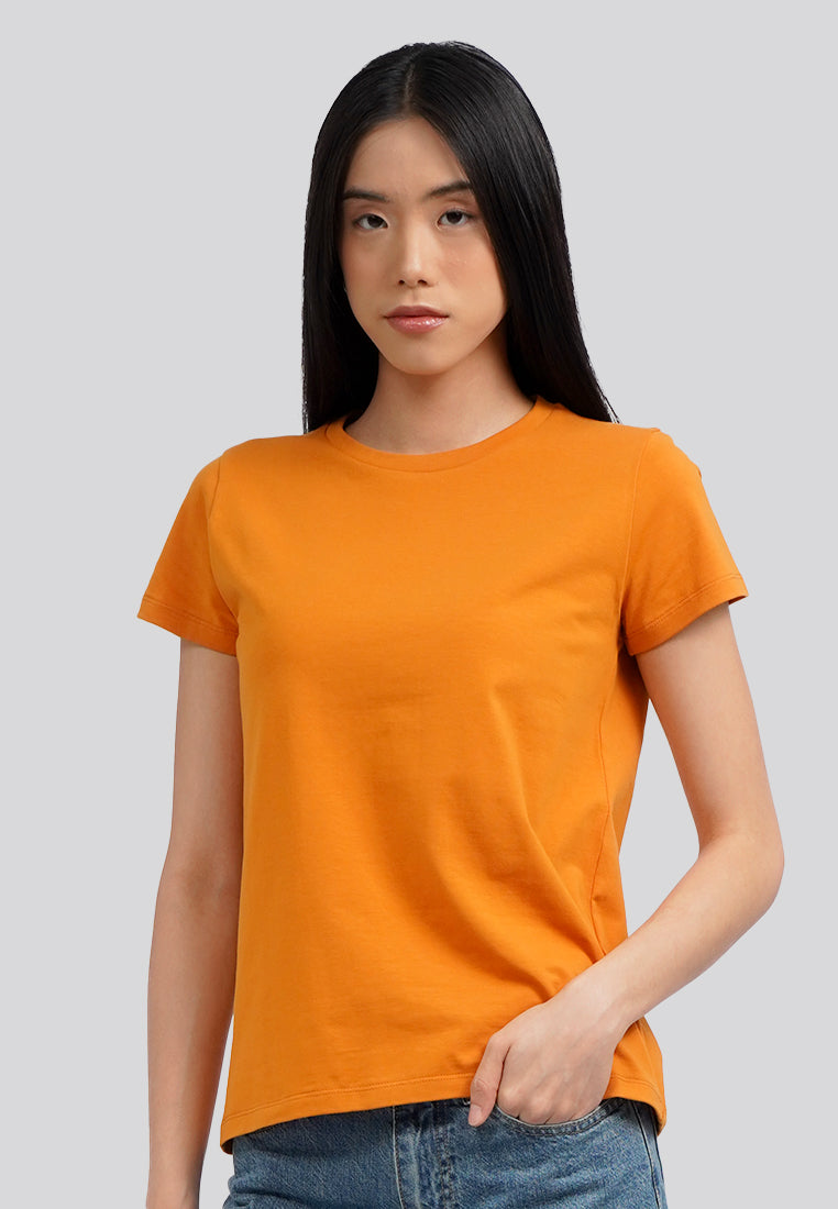 Basic Round Neck Cotton T-Shirt Pumpkin