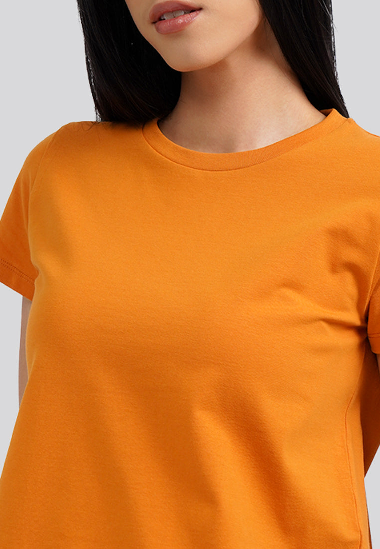 Basic Round Neck Cotton T-Shirt Pumpkin