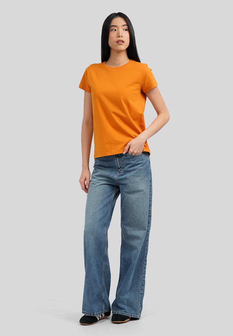 Basic Round Neck Cotton T-Shirt Pumpkin