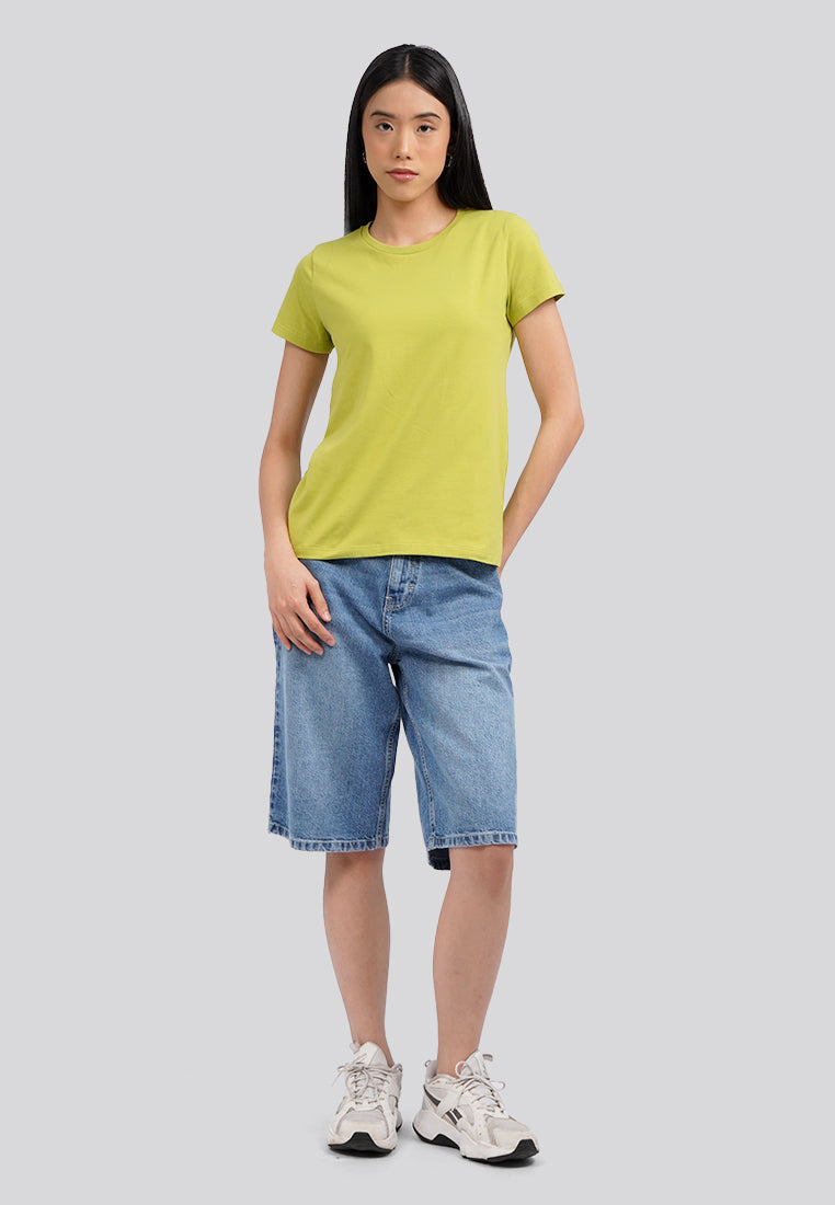 Basic Round Neck Cotton T-Shirt Chatreuse
