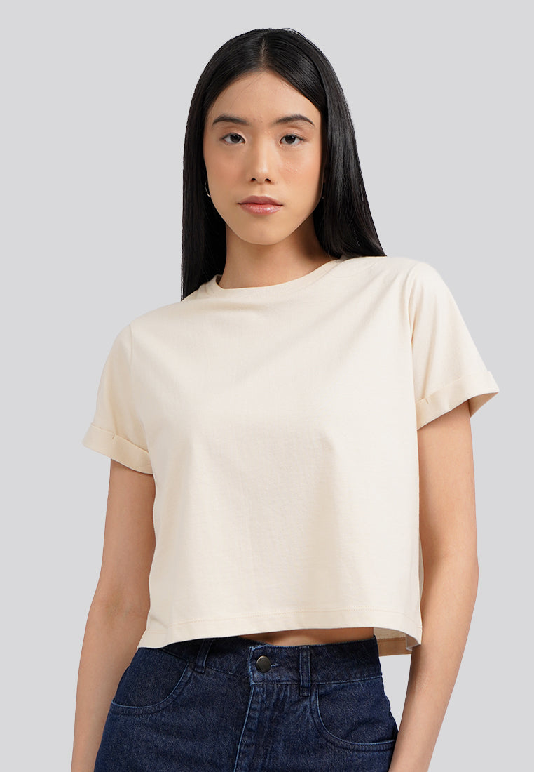 Basic Cropped Cotton T-Shirt Grey