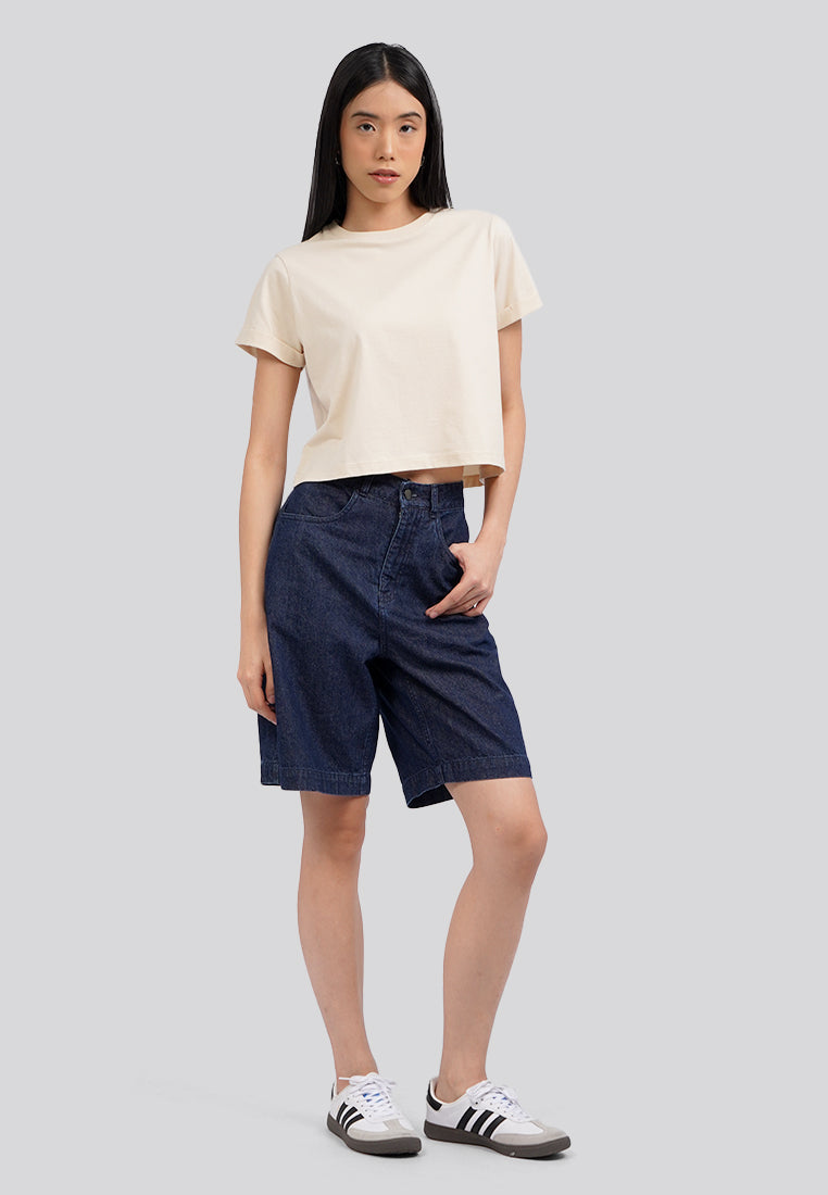 Basic Cropped Cotton T-Shirt Grey