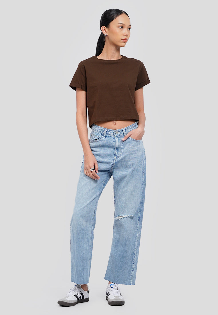 Basic Round Neck Crop T-Shirt