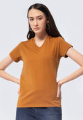 Basic V-Neck Cotton T-Shirt Bronze