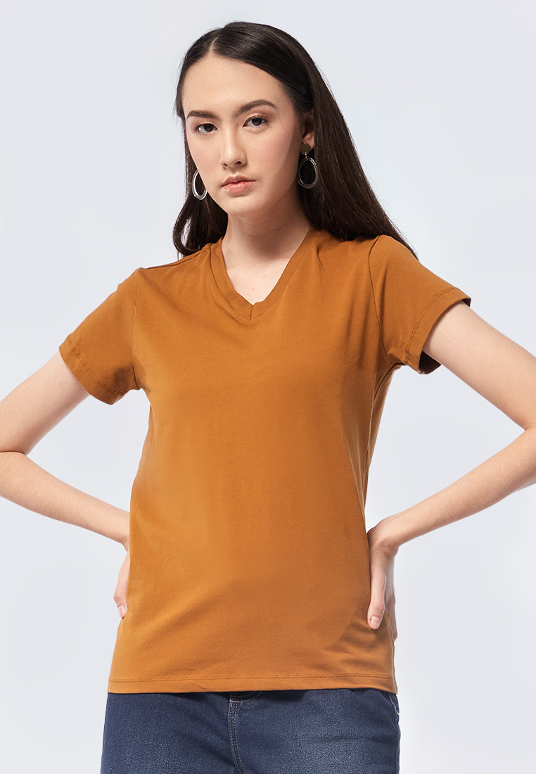 Basic V-Neck Cotton T-Shirt Bronze