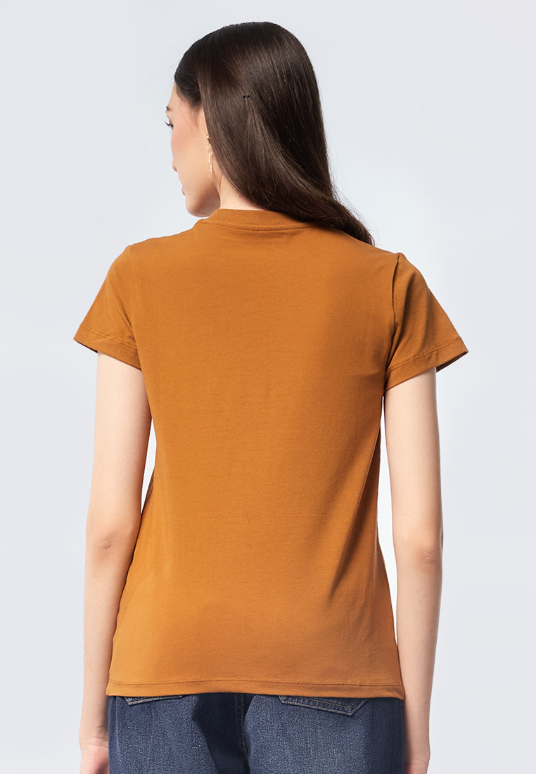 Basic V-Neck Cotton T-Shirt Bronze