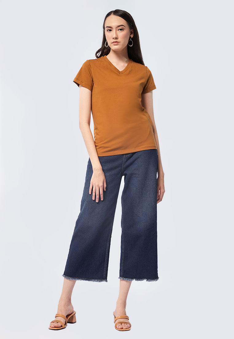 Basic V-Neck Cotton T-Shirt Bronze