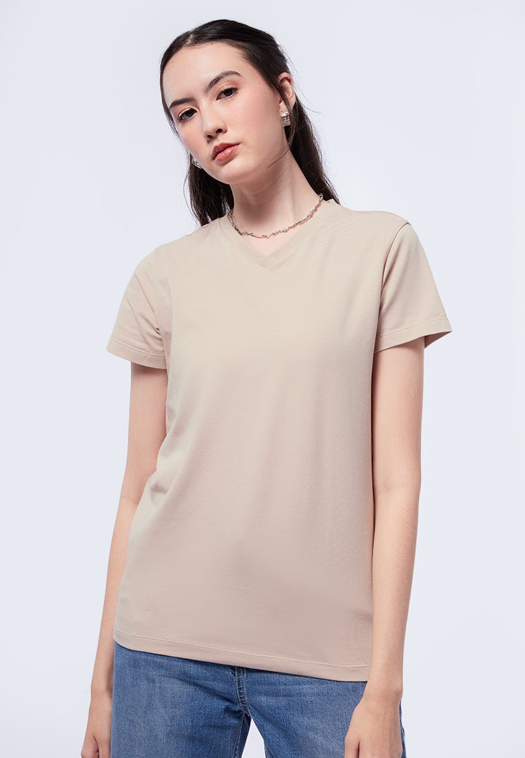 Basic V-Neck Cotton T-Shirt Wheat