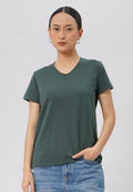 Basic V-Neck Cotton T-Shirt Emerald