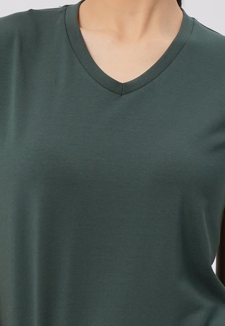 Basic V-Neck Cotton T-Shirt Emerald
