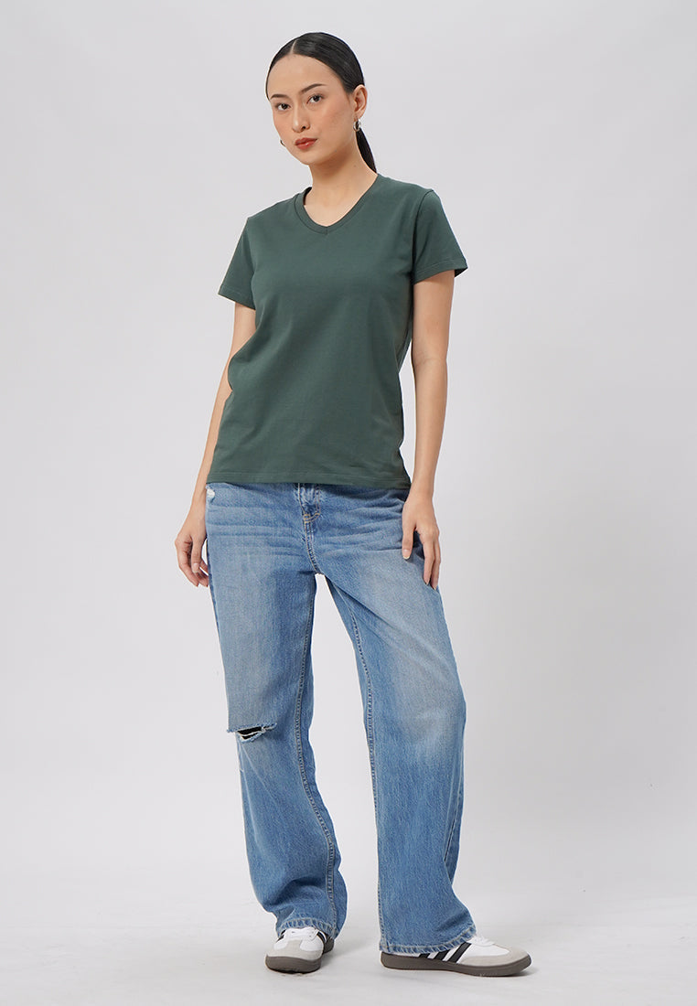 Basic V-Neck Cotton T-Shirt Emerald