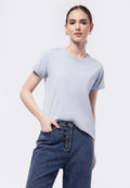 Basic Round Neck Cotton T-Shirt Sky Blue