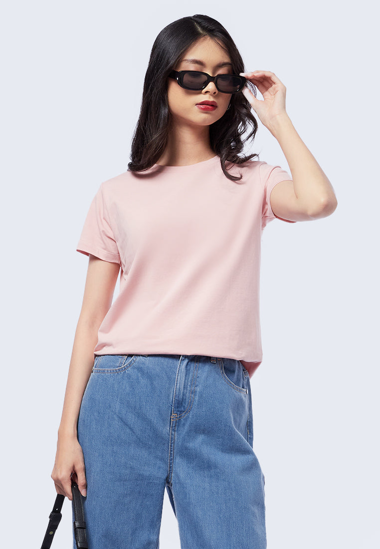 Basic Round Neck Cotton T-Shirt Light Pink