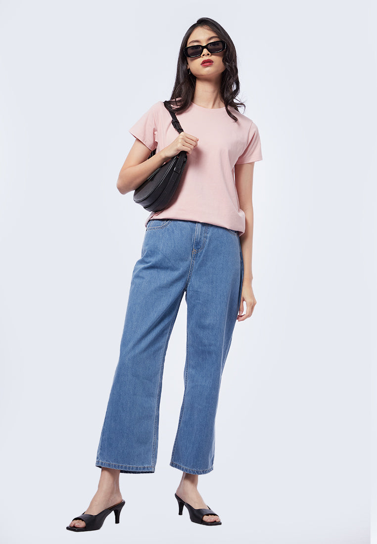Basic Round Neck Cotton T-Shirt Light Pink