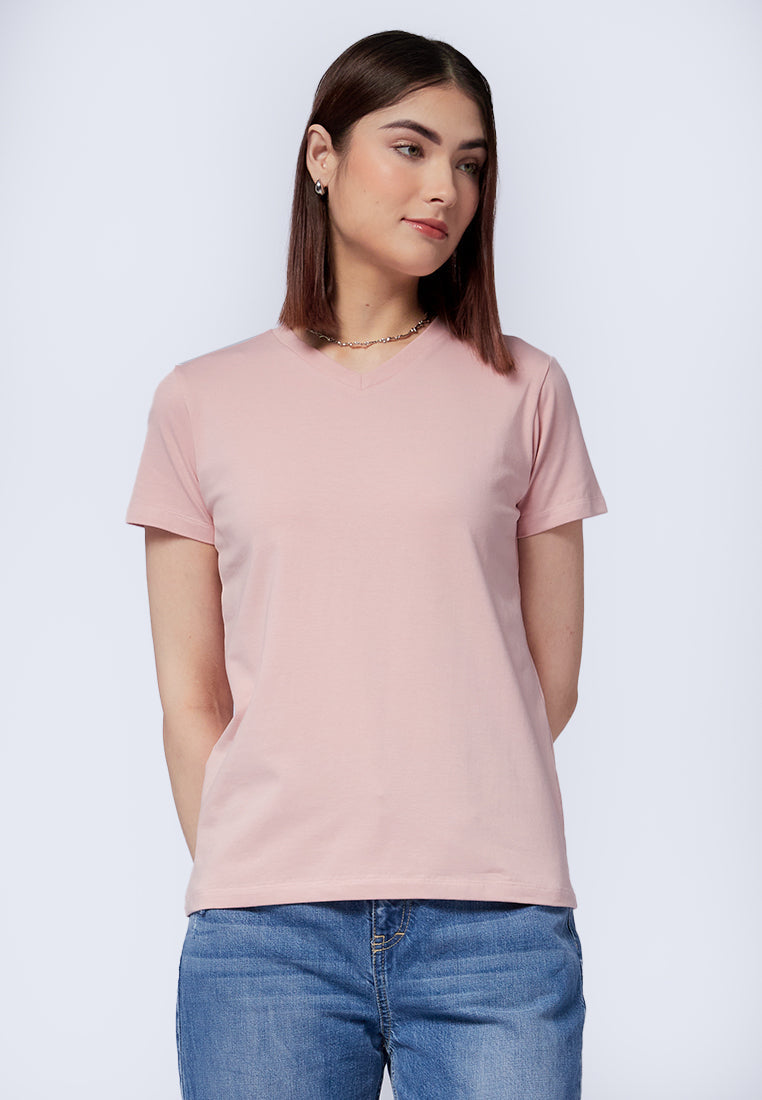 Basic V-Neck Cotton T-Shirt L.Pink