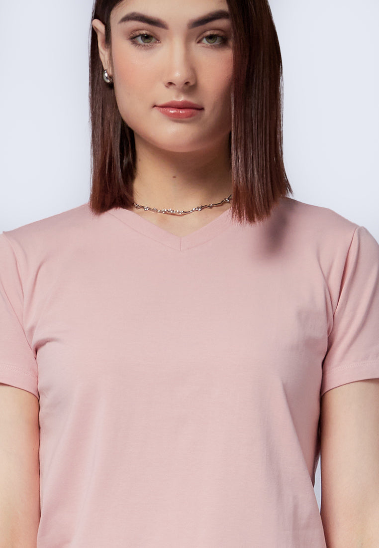 Basic V-Neck Cotton T-Shirt L.Pink