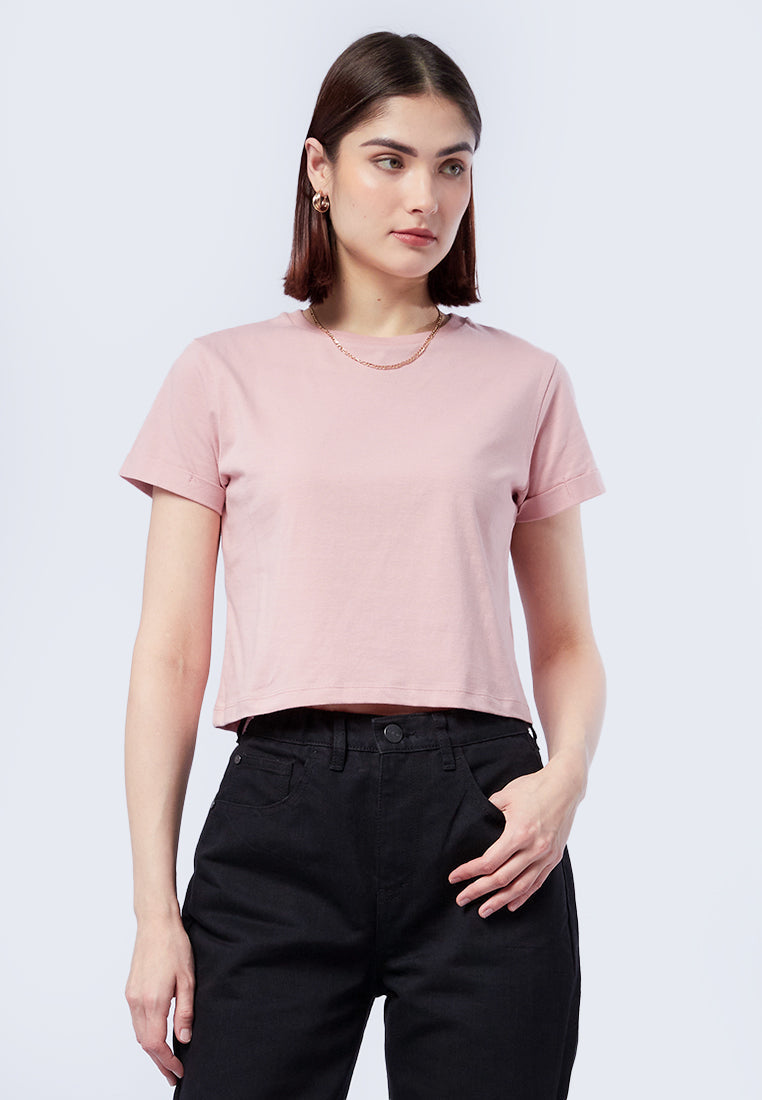 Basic Cropped Cotton T-Shirt Light Pink