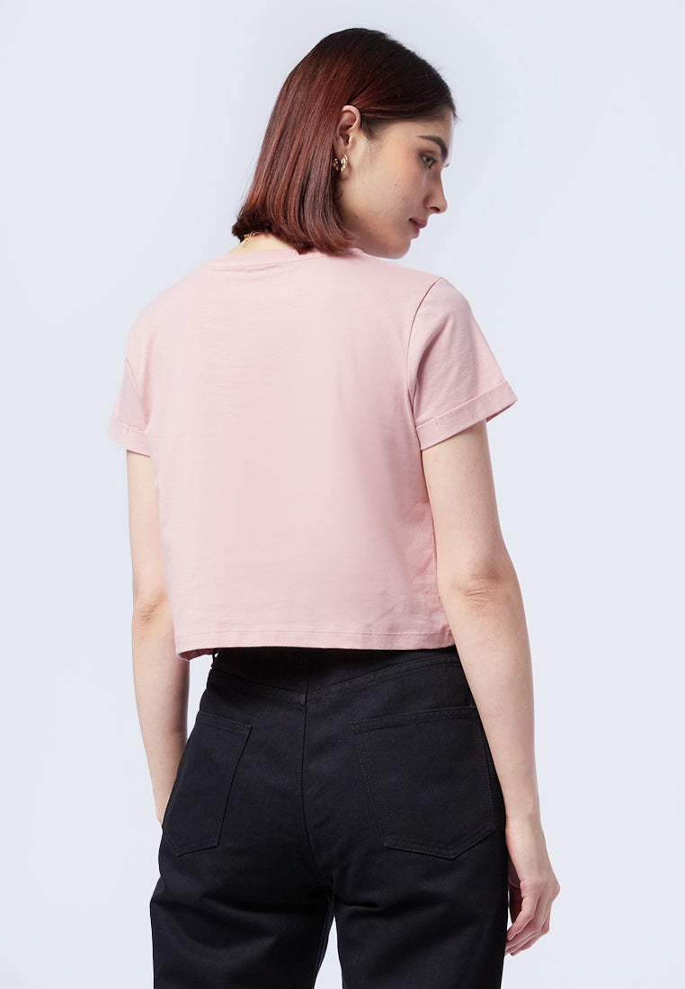 Basic Cropped Cotton T-Shirt Light Pink