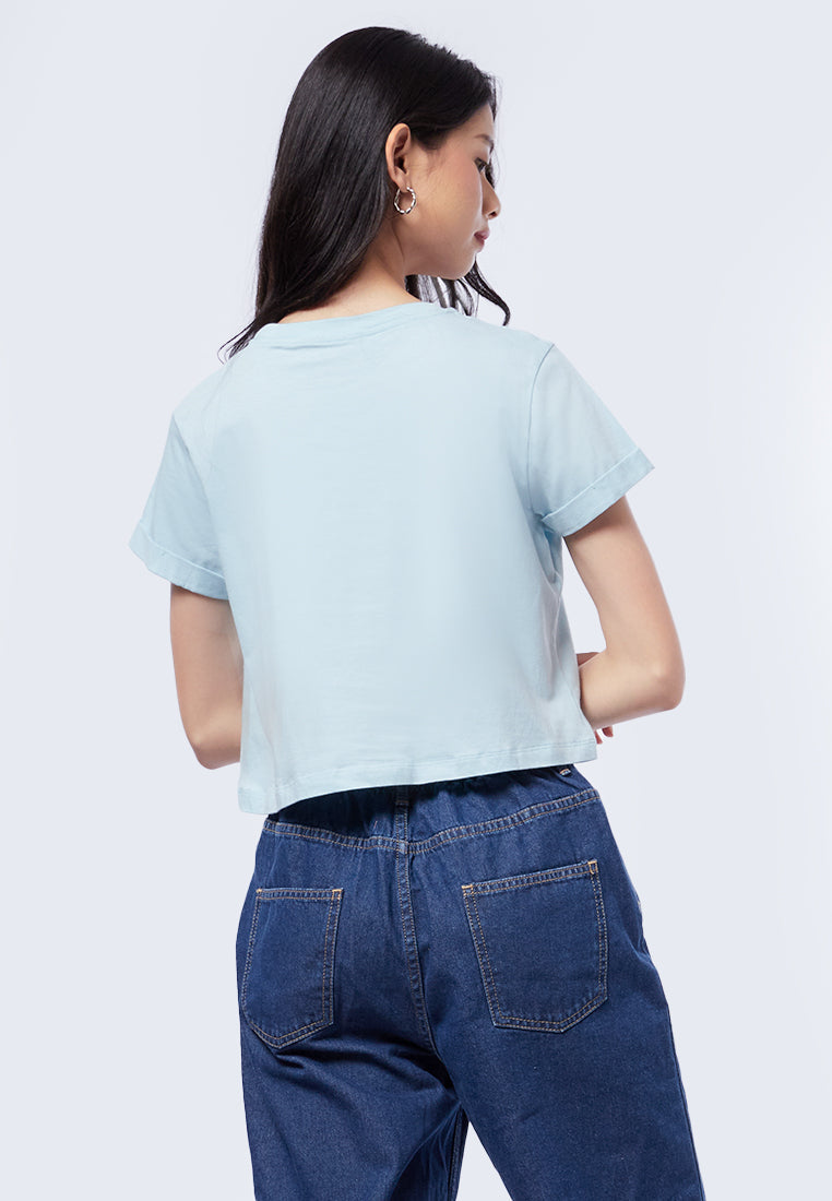 Basic Cropped Cotton T-Shirt Ice Blue