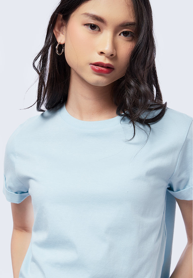 Basic Cropped Cotton T-Shirt Ice Blue