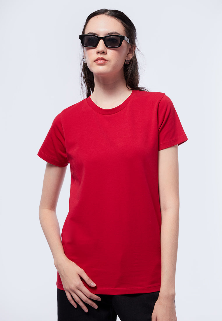 Basic Round Neck Cotton T-Shirt Cherry