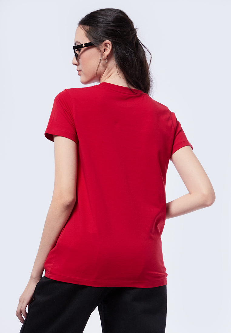 Basic Round Neck Cotton T-Shirt Cherry