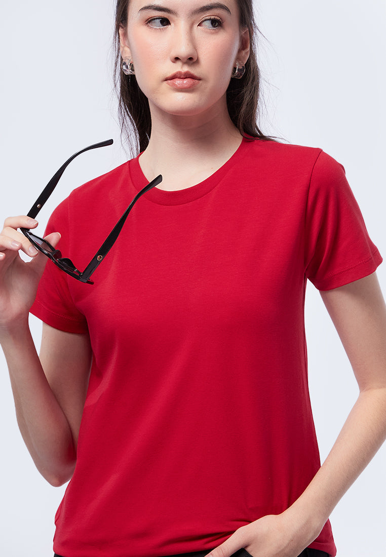 Basic Round Neck Cotton T-Shirt Cherry