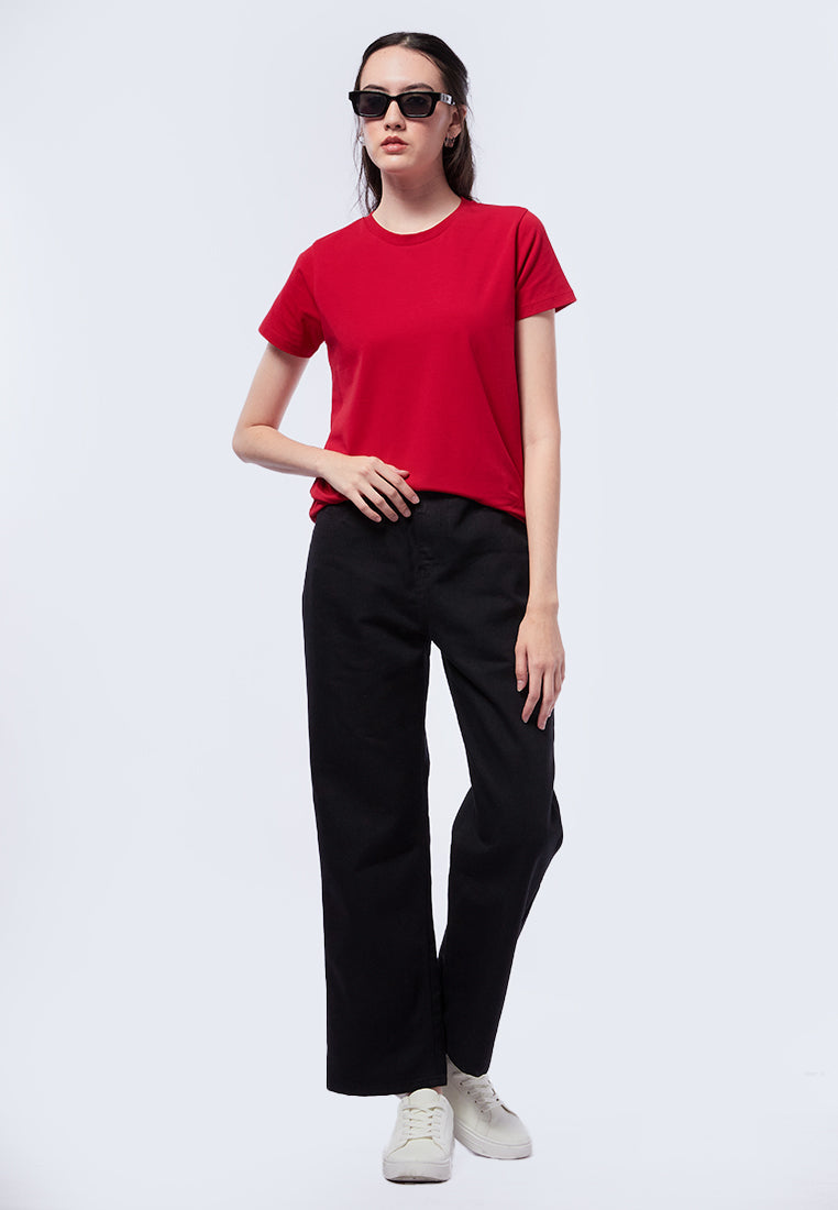 Basic Round Neck Cotton T-Shirt Cherry