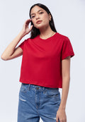 Basic Cropped Cotton T-Shirt Cherry