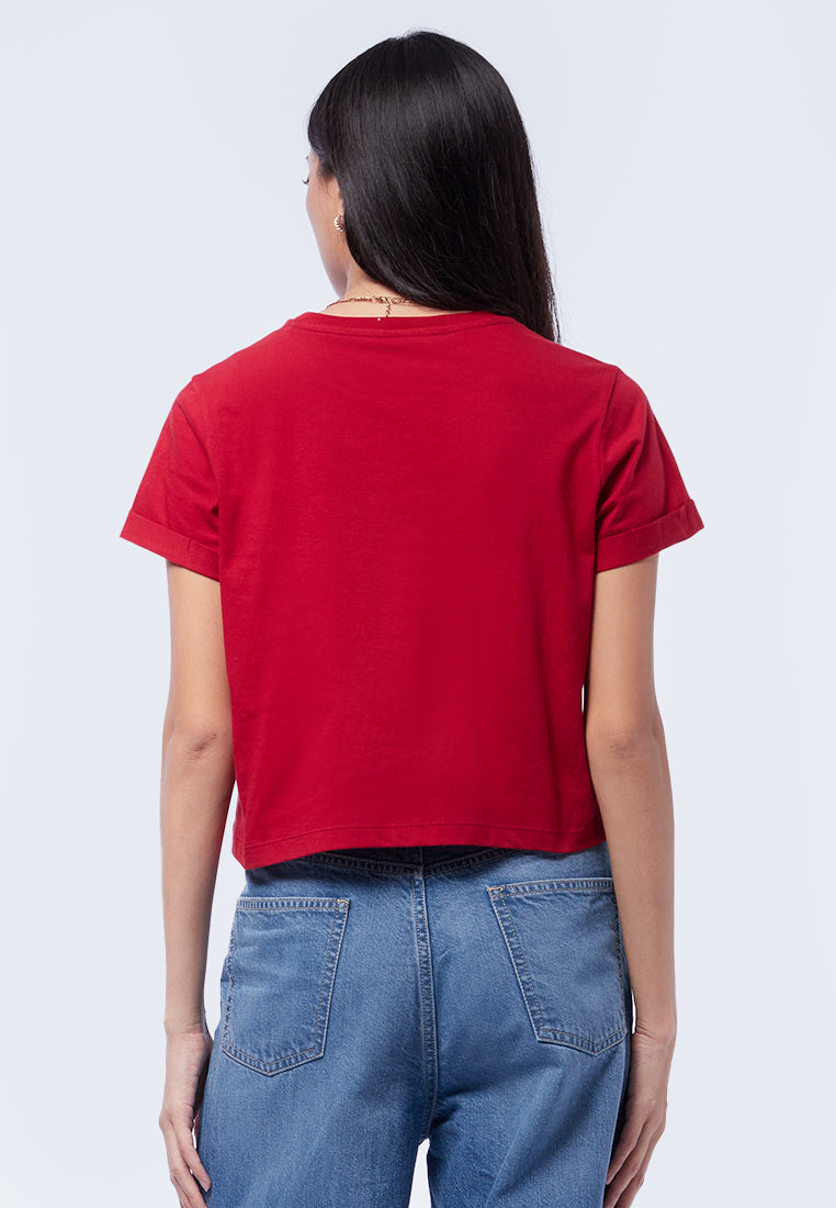 Basic Cropped Cotton T-Shirt Cherry