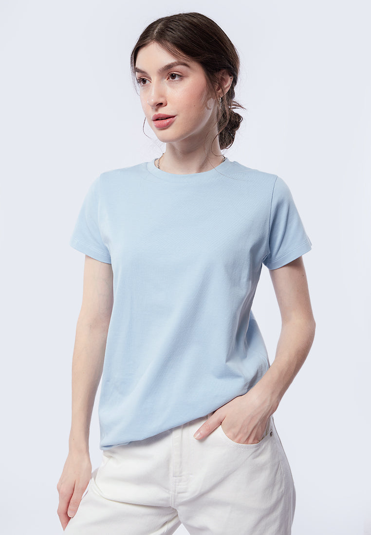 Basic Round Neck Cotton T-Shirt Powder Blue